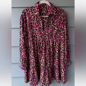 Shein size S pink tan leopard cheetah print tunic mini dress EUC